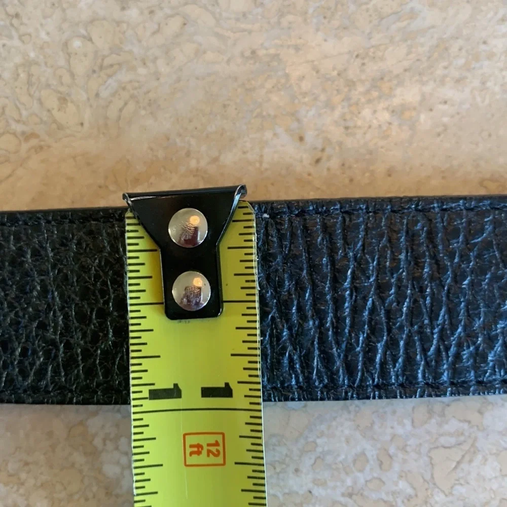 Leatherock Belt, 32, black leather, pebbled texture, wide snake print buckle EUC